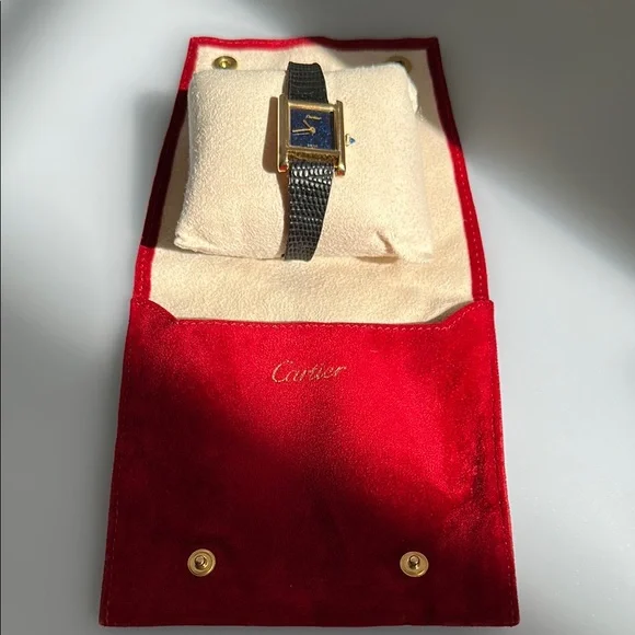 Cartier Tank Gold and Black Watch - Blue Face - Picture 3 of 13